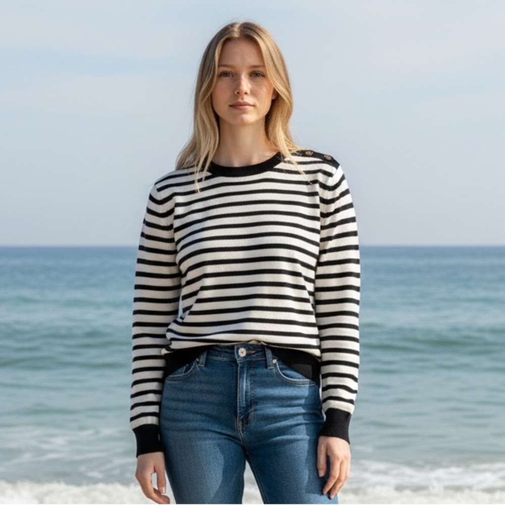 Anne Klein Black and White Striped Sweater